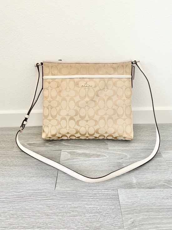 Coach Handbags - Coach Tan White Monogram Signature File Crossbody Bag